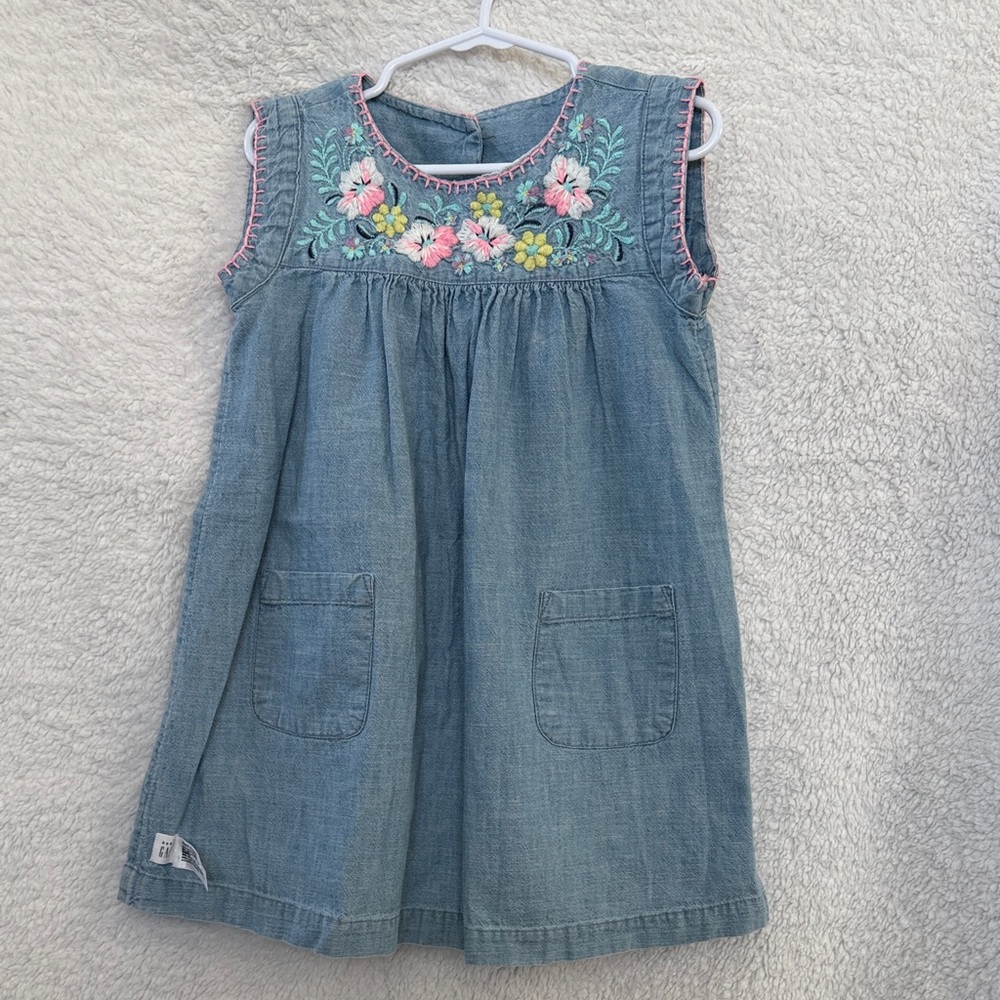 GAP Blue Denim Dress with Floral Embroidery